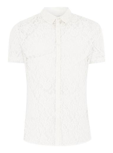 Topman Mens White Lace Short Sleeve T-shirt