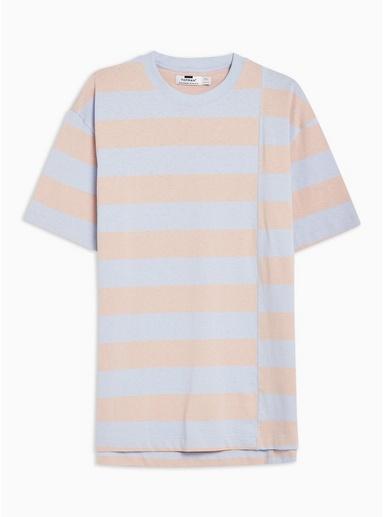 Topman Mens Pink And Blue Stripe T-shirt