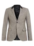 Topman Mens Brown Wool Blend Skinny Fit Blazer With Contrast Collar Detail