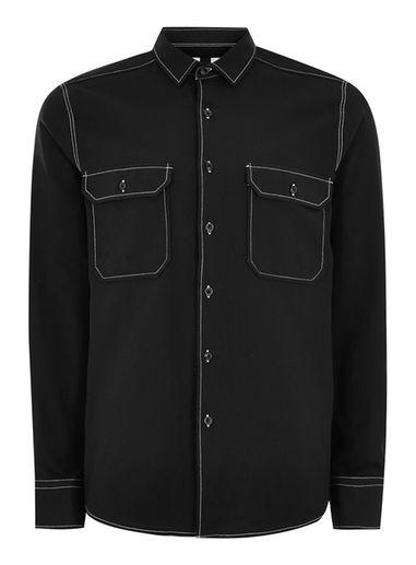 Topman Mens Black Top Stitch Shirt