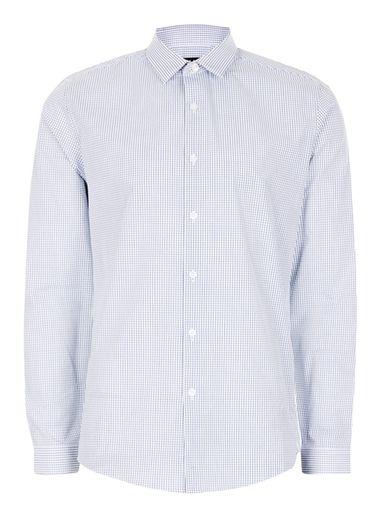 Topman Mens Blue White And Navy Grid Check Slim Fit Dress Shirt