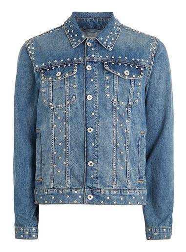 Topman Mens Studded Blue Denim Jacket