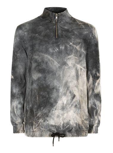 Topman Mens Grey Tie Dye Half Zip Sweater