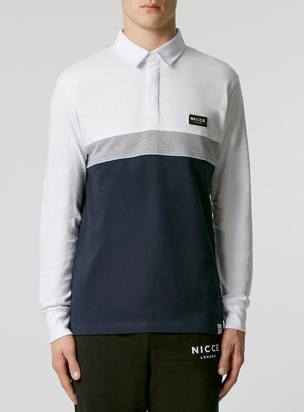 Topman Mens White Nicce Stripe Panel Rugby Shirt