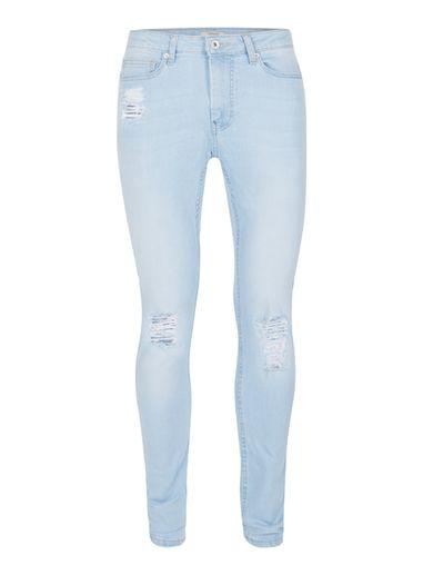 Topman Mens Light Wash Blue Extreme Ripped Spray On Skinny Jeans