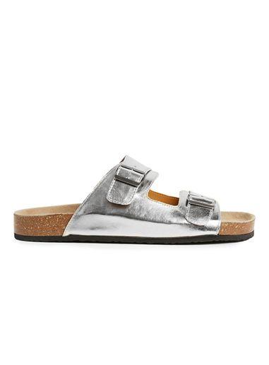 Topman Mens Grey Silver Leather Mule Sandals