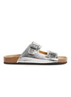 Topman Mens Grey Silver Leather Mule Sandals