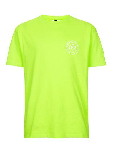 Topman Mens Green Bright Lime Printed Oversized T-shirt