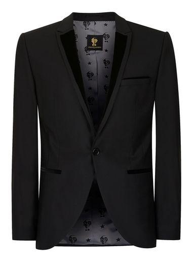 Topman Mens Noose & Monkey Black Contrast Velvet Suit Jacket