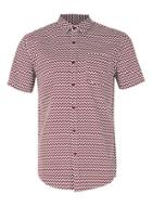 Topman Mens Red Burgundy And White Zig Zag Short Sleeve Casual Shirt
