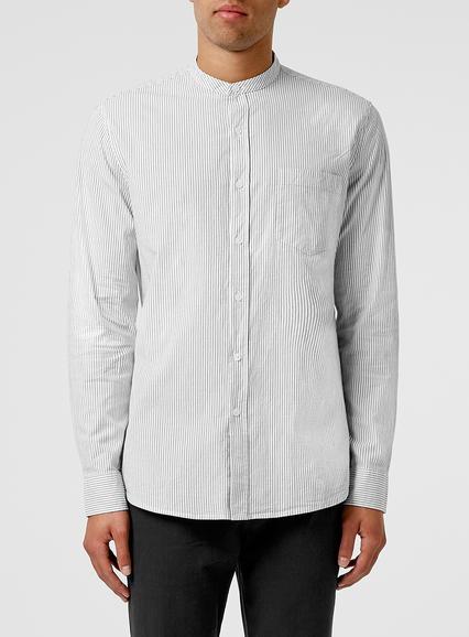 Topman Mens White And Grey Stripe Stand Collar Shirt