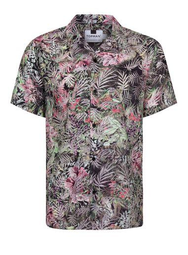 Topman Mens Pink Floral Revere Shirt