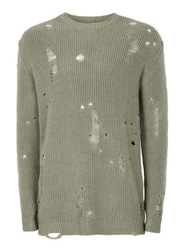 Topman Mens Khaki Military Style Laddered Sweater