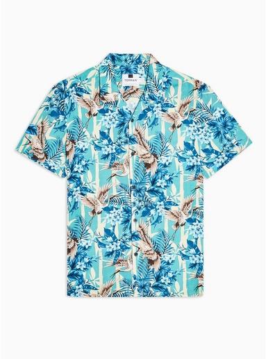 Topman Mens Blue Crane Floral Print Revere Shirt
