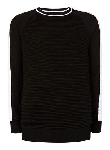 Topman Mens Black And White Ripple Textured Sweater