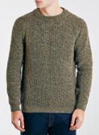 Topman Mens Green Ltd Core Lambswool Khaki Chunky Crew Sweater