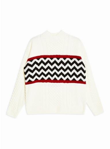 Topman Mens Cream Zig Zag Panel Sweater