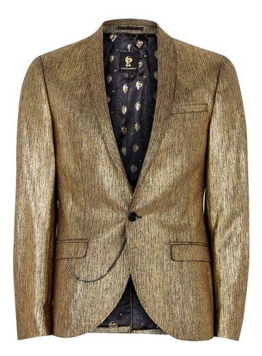 Topman Mens Noose & Monkey Gold 'kaffier Met' Blazer