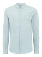 Topman Mens Blue Aqua And White Muscle Fit Oxford Long Sleeve Shirt