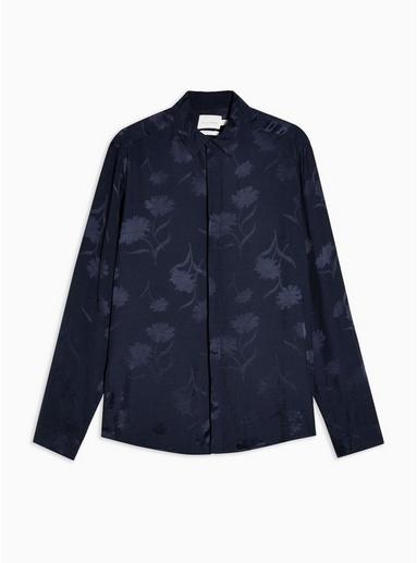 Topman Mens Premium Navy Jacquard Floral Slim Shirt