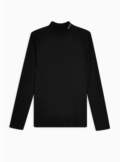 Topman Mens Black Gray Embroidered Turtle Neck T-shirt