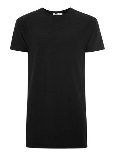 Topman Mens Black Slub Textured Longline T-shirt