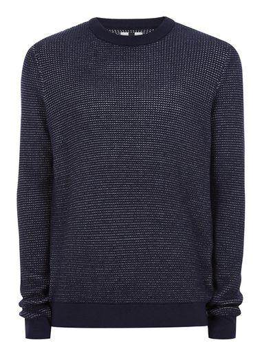 Topman Mens Navy Birdseye Textured Sweater