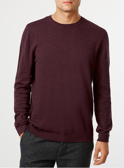 Topman Mens Red Burgundy Marl Crew Neck Sweater