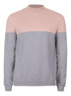 Topman Mens Pink And Grey Colour Block Slim Fit Sweater