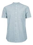 Topman Mens Green And White Oxford Stand Collar Casual Shirt