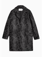 Topman Mens Black Grey Leopard Print Overcoat