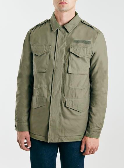 Topman Mens Green Khaki Borg Lined M65 Jacket