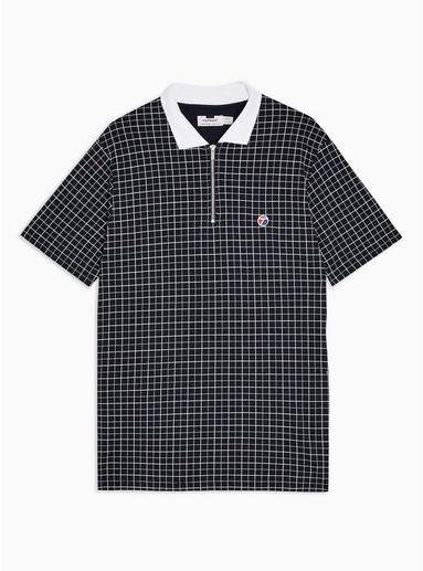 Topman Mens Navy Check Short Sleeve Polo