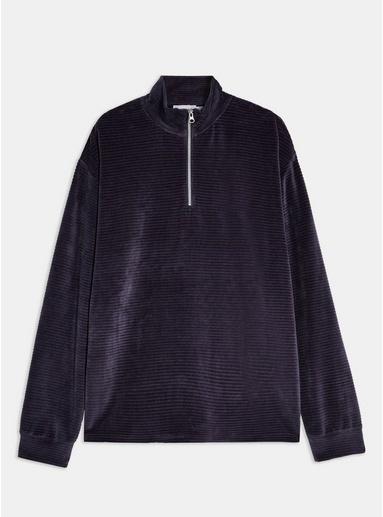 Topman Mens Navy Velour 1/4 Zip Sweatshirt