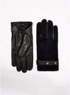 Topman Mens Black Leather Gloves With Navy Text