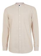 Topman Mens Brown Stone And White Oxford Stand Collar Shirt