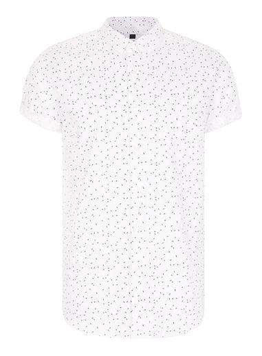 Topman Mens White And Black Flecked Short Sleeve Casual Shirt
