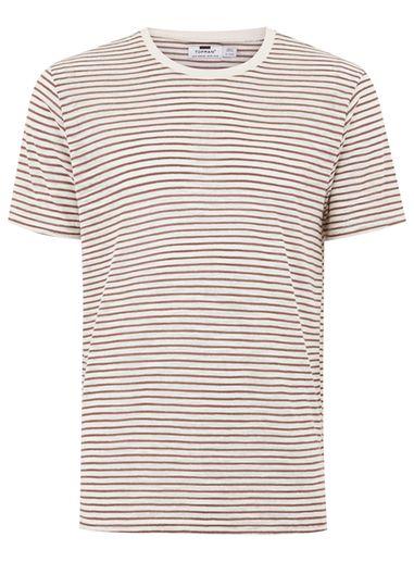 Topman Mens White Mauve Linen Stripe T-shirt
