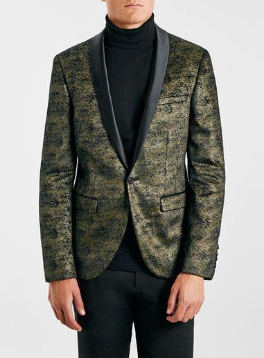Topman Mens Metallic Noose & Monkey Gold Velvet Blazer