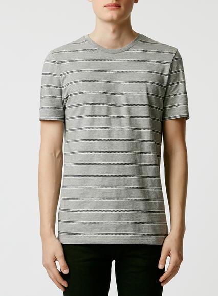 Topman Mens Grey Gray Jacquard Stripe T-shirt