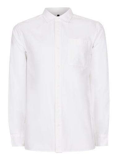 Topman Mens White Cotton Slub Long Sleeve Shirt