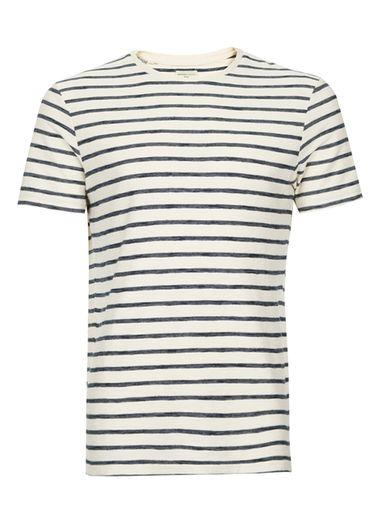 Topman Mens Blue Selected Homme Off White And Navy Stripe T-shirt