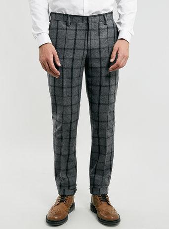 Topman Mens Grey Window Pane Check Dress Pants