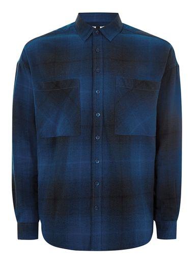 Topman Mens Blue Drop Shoulder Check Shirt