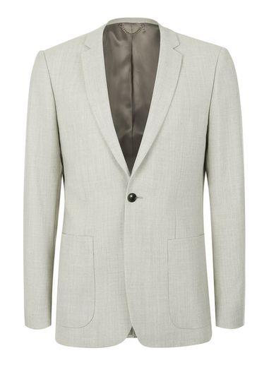 Topman Mens Beige Stone Wool Skinny Fit Suit Jacket