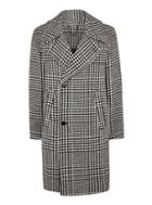 Topman Mens Black And White Check Overcoat With Wool