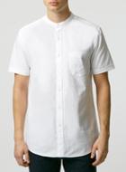 Topman Mens White Oxford Stand Collar Short Sleeve Casual Shirt