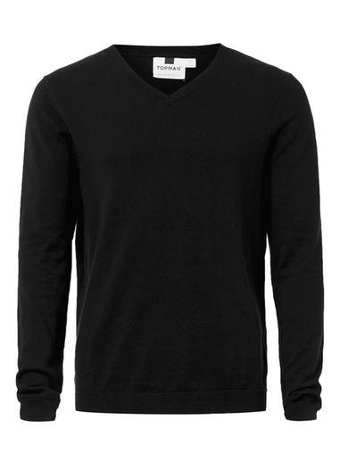 Topman Mens Black V-neck Jumper