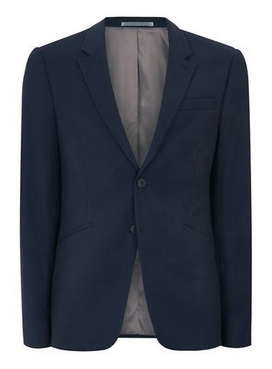 Topman Mens Blue Navy Textured Muscle Fit Suit Jacket