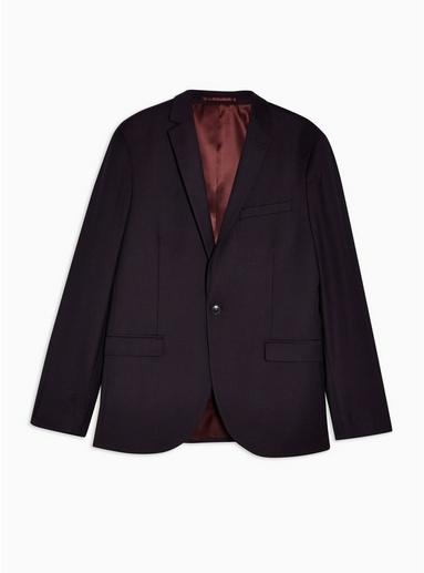 Topman Mens Red Burgundy Skinny Fit Suit Blazer With Notch Lapels